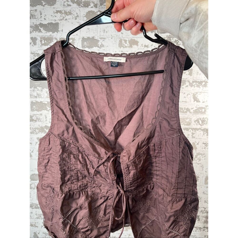 American Eagle | women brown tie front cotton tank top